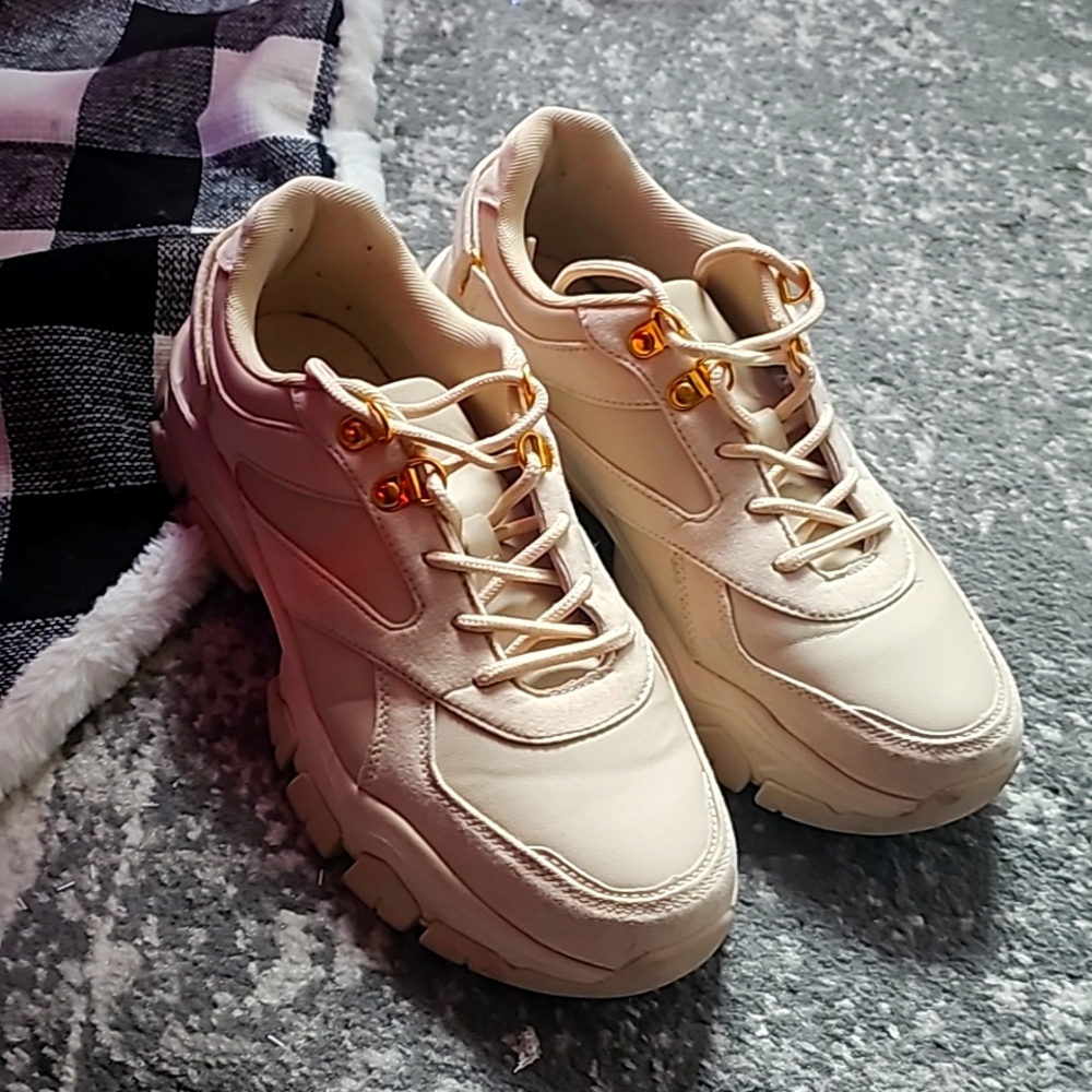 Casual tennis shoes, JF, size 9, taupe